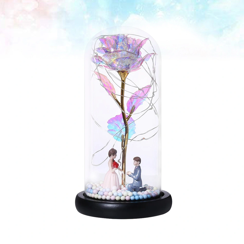 1pc Gold Foil Rose Flower Glass Bottle Lamp Light Valentine's Day Gift for Lovers (Colorful without Battery Proposed Style)