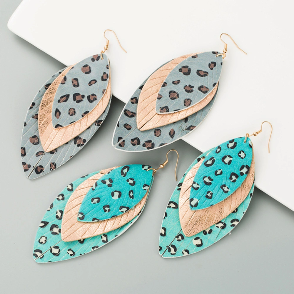 1 Pair Leopard Earrings Bohemian Earrings Leaves Dangle Earrings Leather Earrings