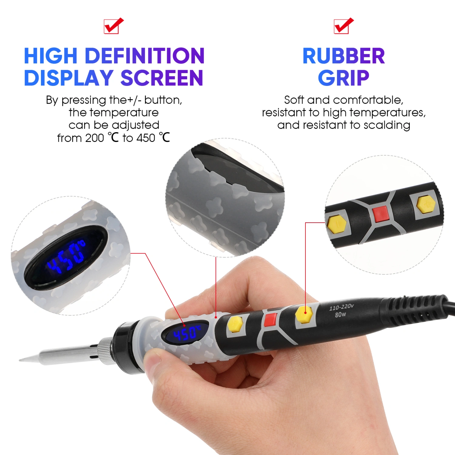 80W LCD Soldering Iron Electronic Welding Soldering Wire Adjustable Temperature Kit with AU Plug
