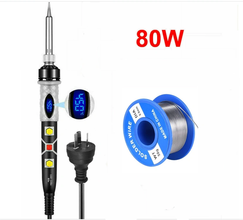 80W LCD Soldering Iron Electronic Welding Soldering Wire Adjustable Temperature Kit with AU Plug