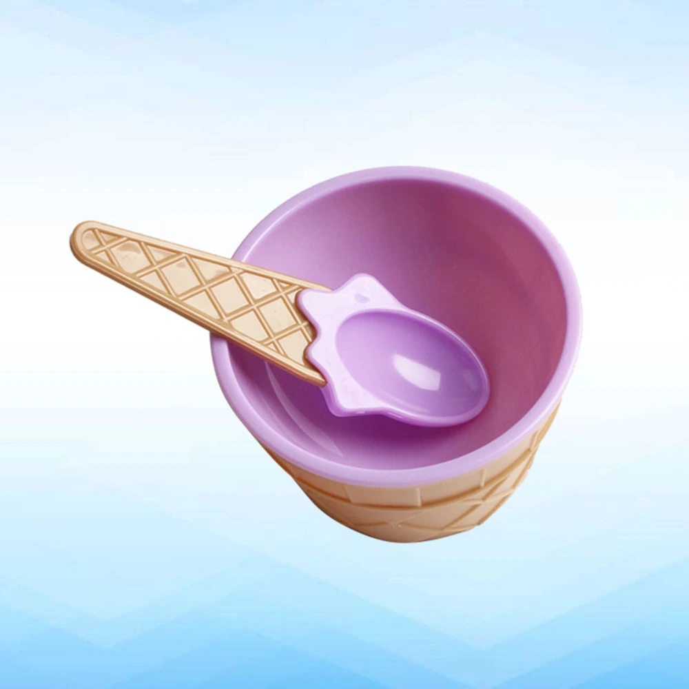 1pc Ice Cream Bowl Creative Plastic Sundae Cup Anti-fall Festive Dessert Bowl Mixing Cup with Spoon (Purple)