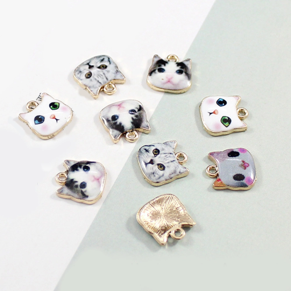 12pcs Printed Cat DIY Accessory Alloy Cat Material for Bracelet Necklace Pendant