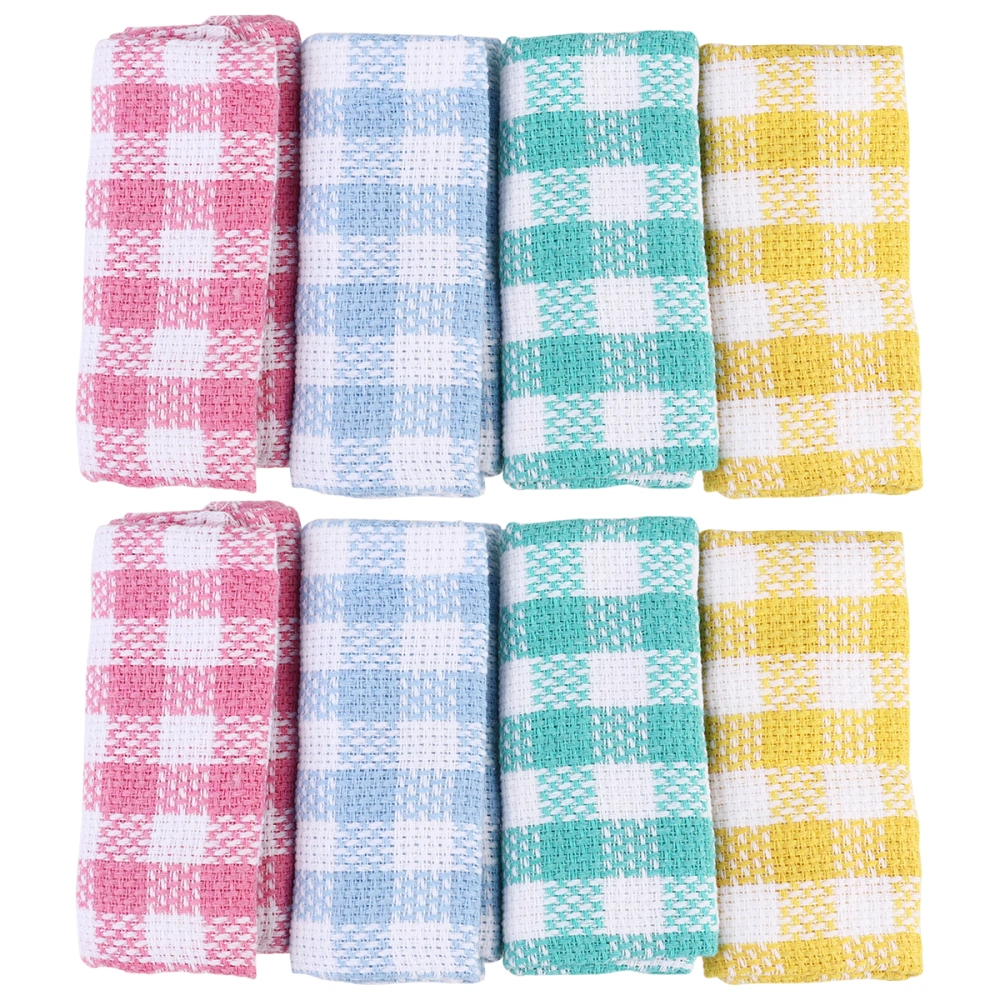 8PCS Plaid Pattern Cleaning Cloths Dish Towels Water Absorbent Cotton Cloths Portable Dishcloth for Home Kitchen Restaurant