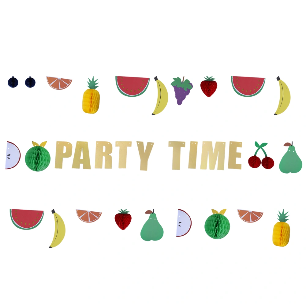 Colorful PARTY TIME Letters And 3D Fruit Bunting Banners Flags Garland Hanging Decorations for Birthday Party Supplies