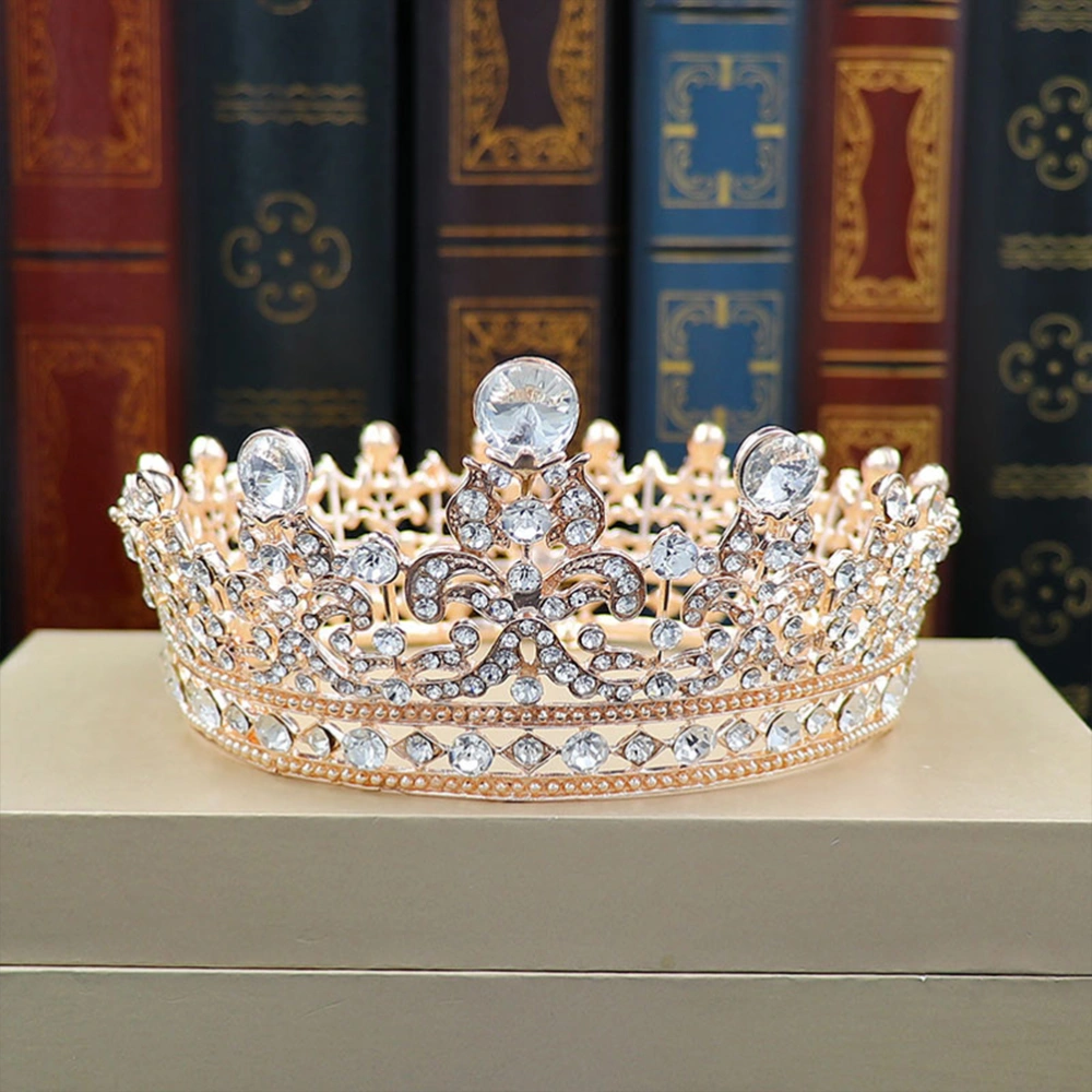 Women Baroque Rhinestone Hair Crown Round Crystal Tiara Bridal Crown Jewelry for Wedding Decoration