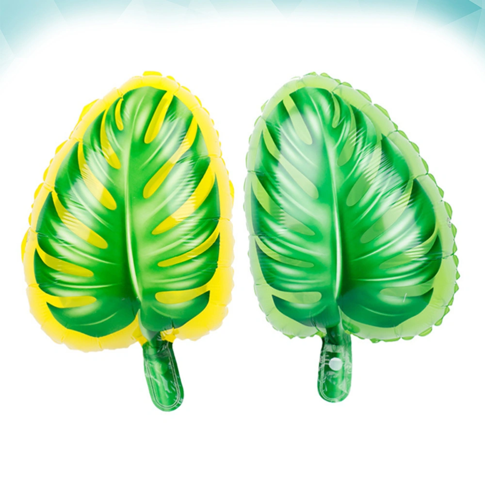 12pcs Palm Leaf Shaped Balloon Monstera Balloons Hawaiian Aluminum Foil Balloons Summer Party Layout Supply Decoration (Green + Yellow Edge)