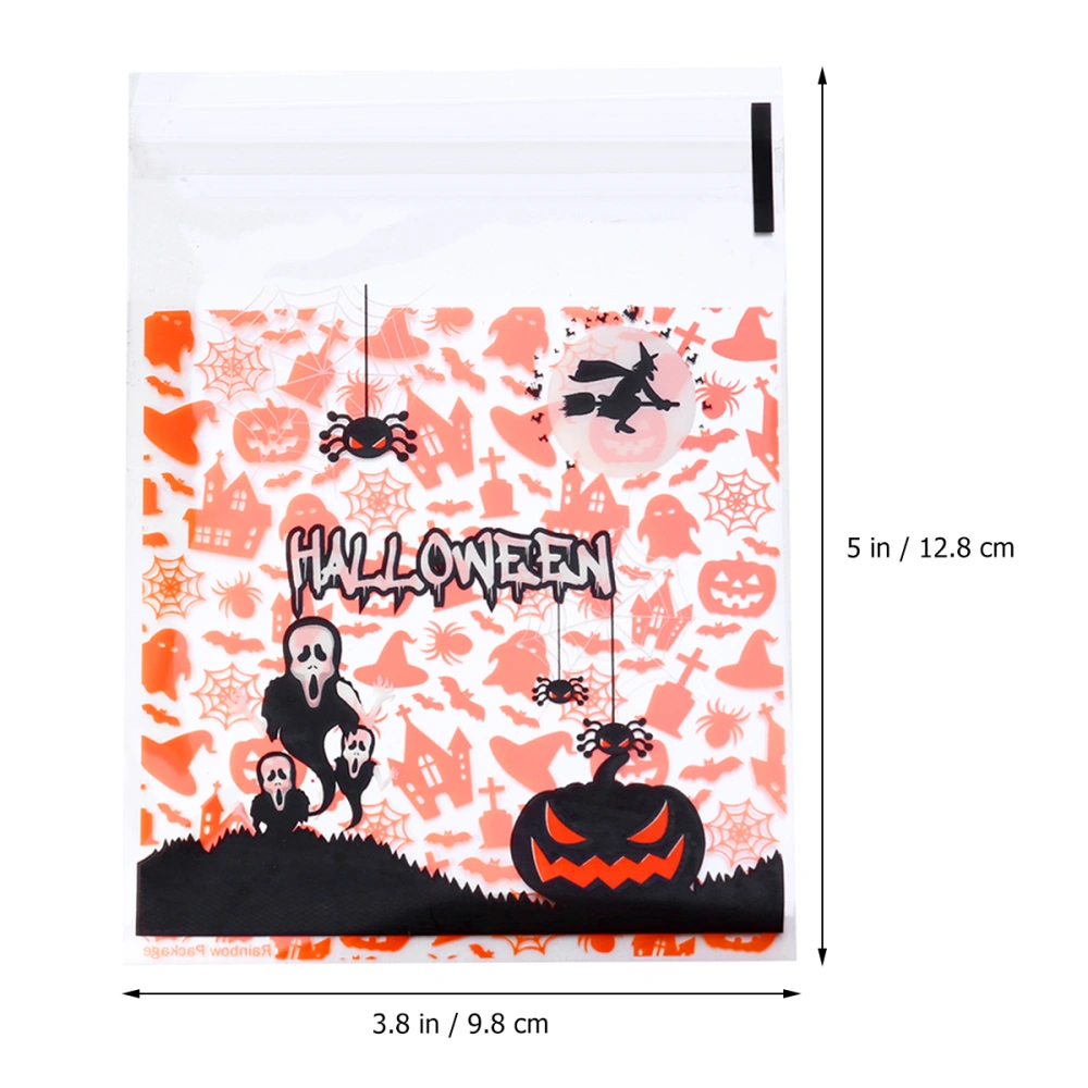 200pcs Halloween Packaging Bag Self-adhesive Pouch Packing Bag Spider Bat Printing Baking Cookie Candy Dessert Storage Bag for Festival Party Gathering