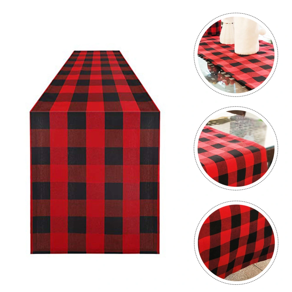 1Pc Christmas Long Tablecloth Double-layer Decor Table Runner Plaid Table Cover