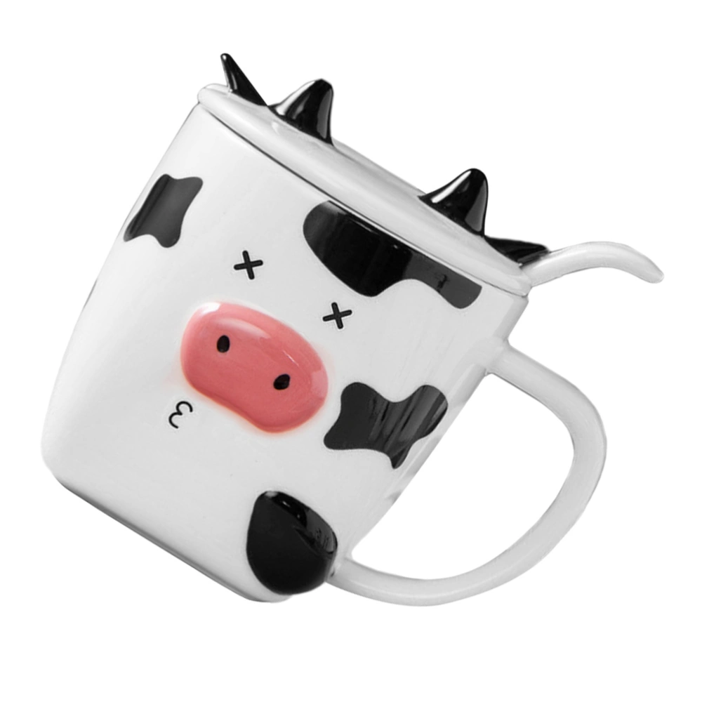 1 Set Lovely Cow Pattern Milk Cup Home Coffee Cup Adorable Milk Mug with Spoon