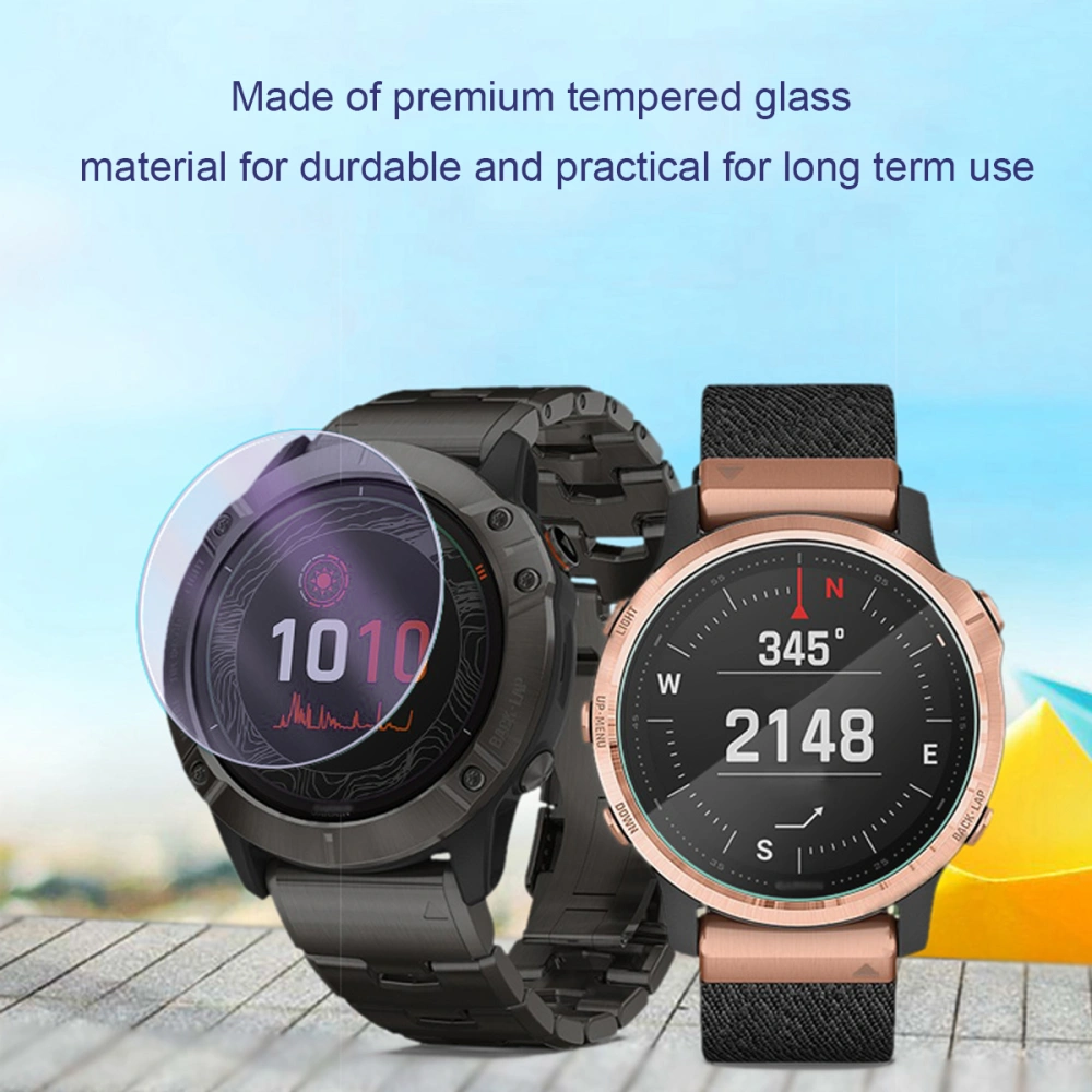 6PCS Watch Tempered Glass Screen Protector Watch Screen Protective Film Compatible for Garmin Fenix6 Pro (Transparent)