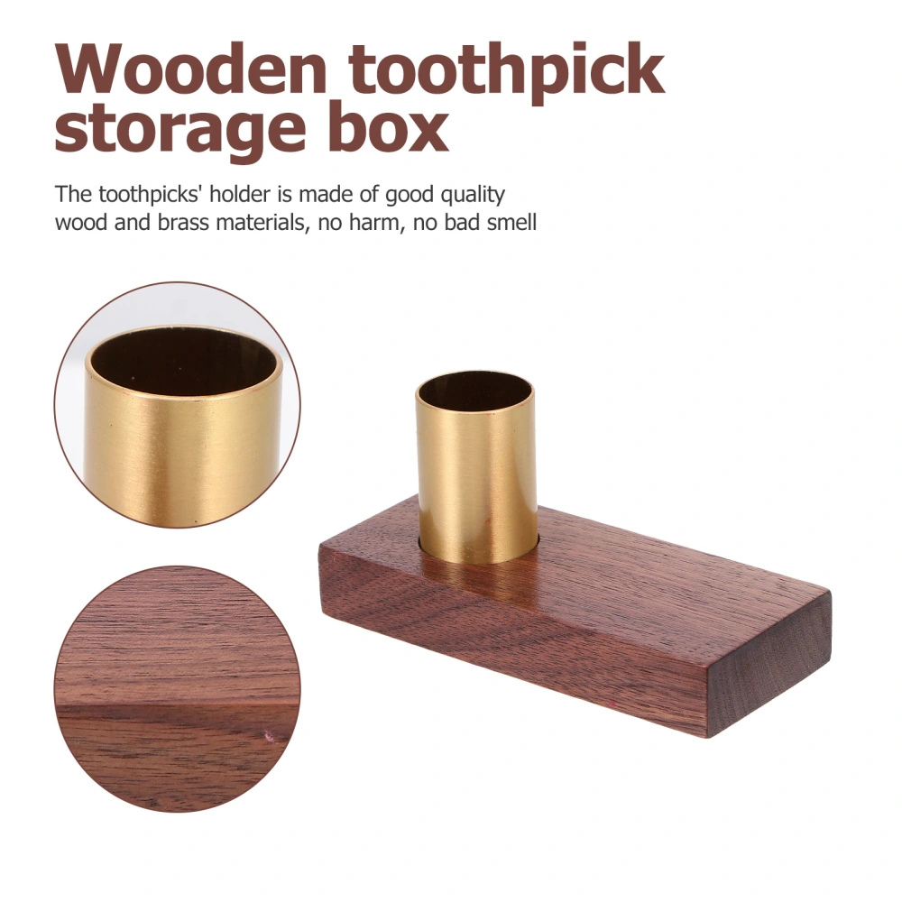 1Pc Wooden Brass Toothpick Storage Holder Household Vertical Toothpick Holder