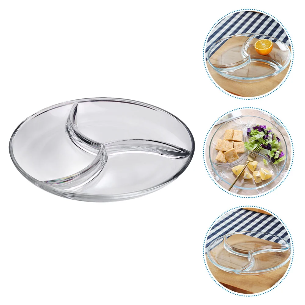 1pc Creative Glass Dish Breakfast Plate Three-grid Plate Fruit Salad Plate