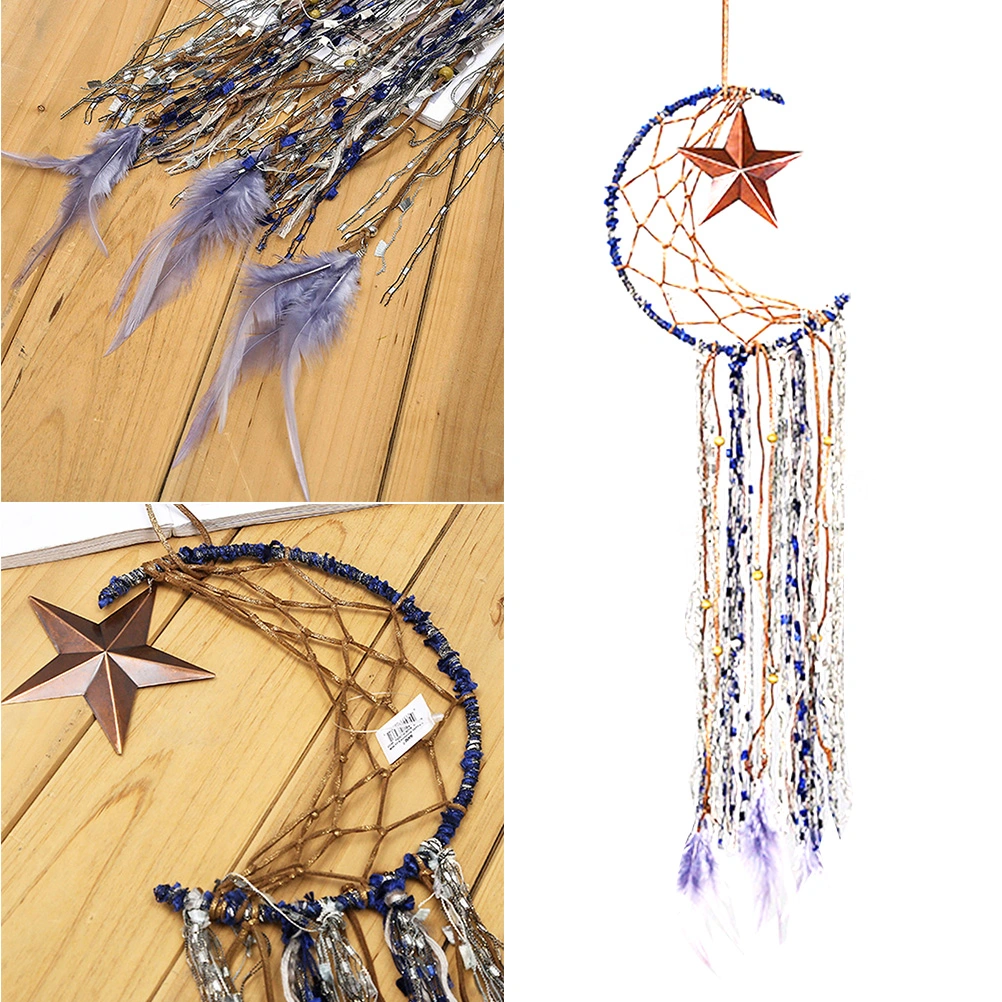 Moon Star Pentagram Style Dream Catcher Wall Hanging Decoration Handmade Dream Catcher Net Pendant Feather Wall Hanging Ornament Craft for Home Bedroom
