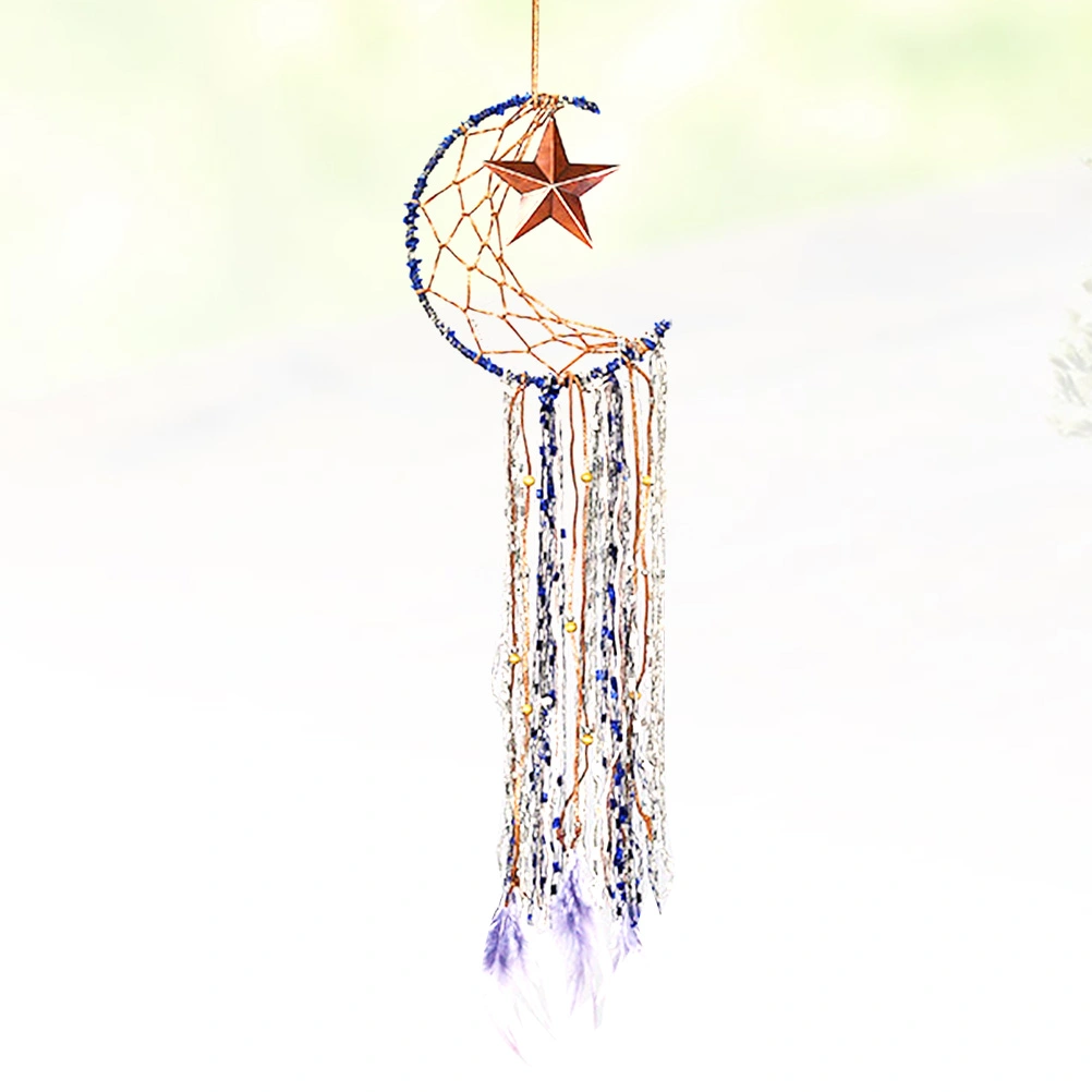 Moon Star Pentagram Style Dream Catcher Wall Hanging Decoration Handmade Dream Catcher Net Pendant Feather Wall Hanging Ornament Craft for Home Bedroom