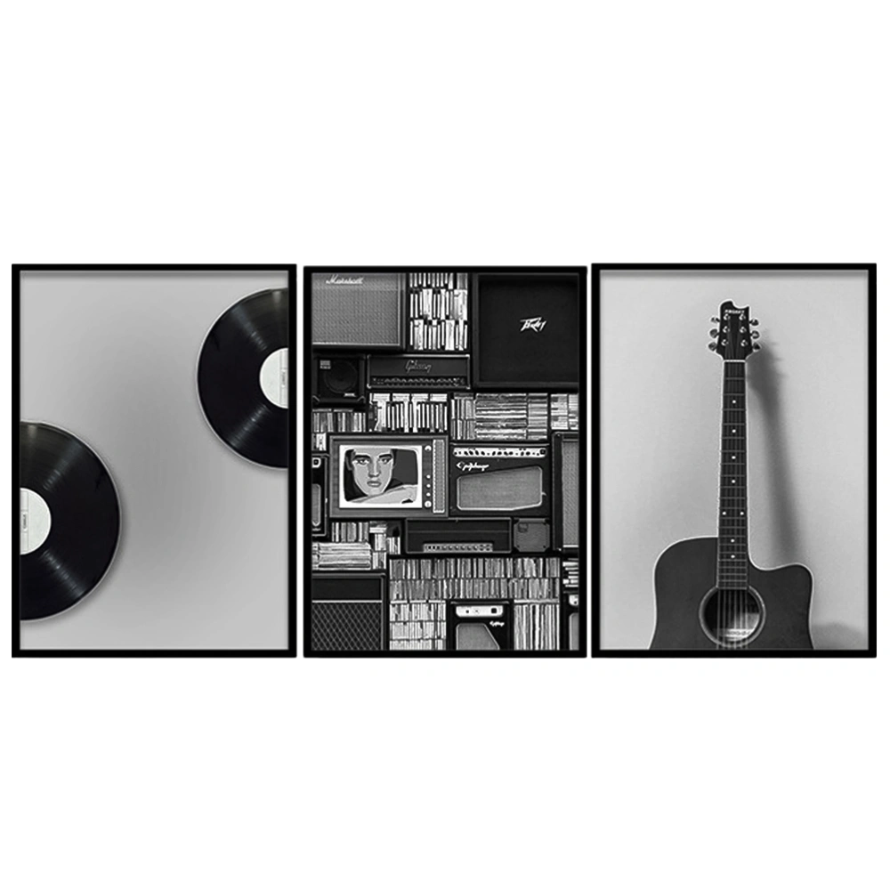 1 Set 3pcs Household Canvas Pictures Modern Computer Pictures Decorative Guitar Book CD Pattern Hanging Picture without Frame (Assorted Color)