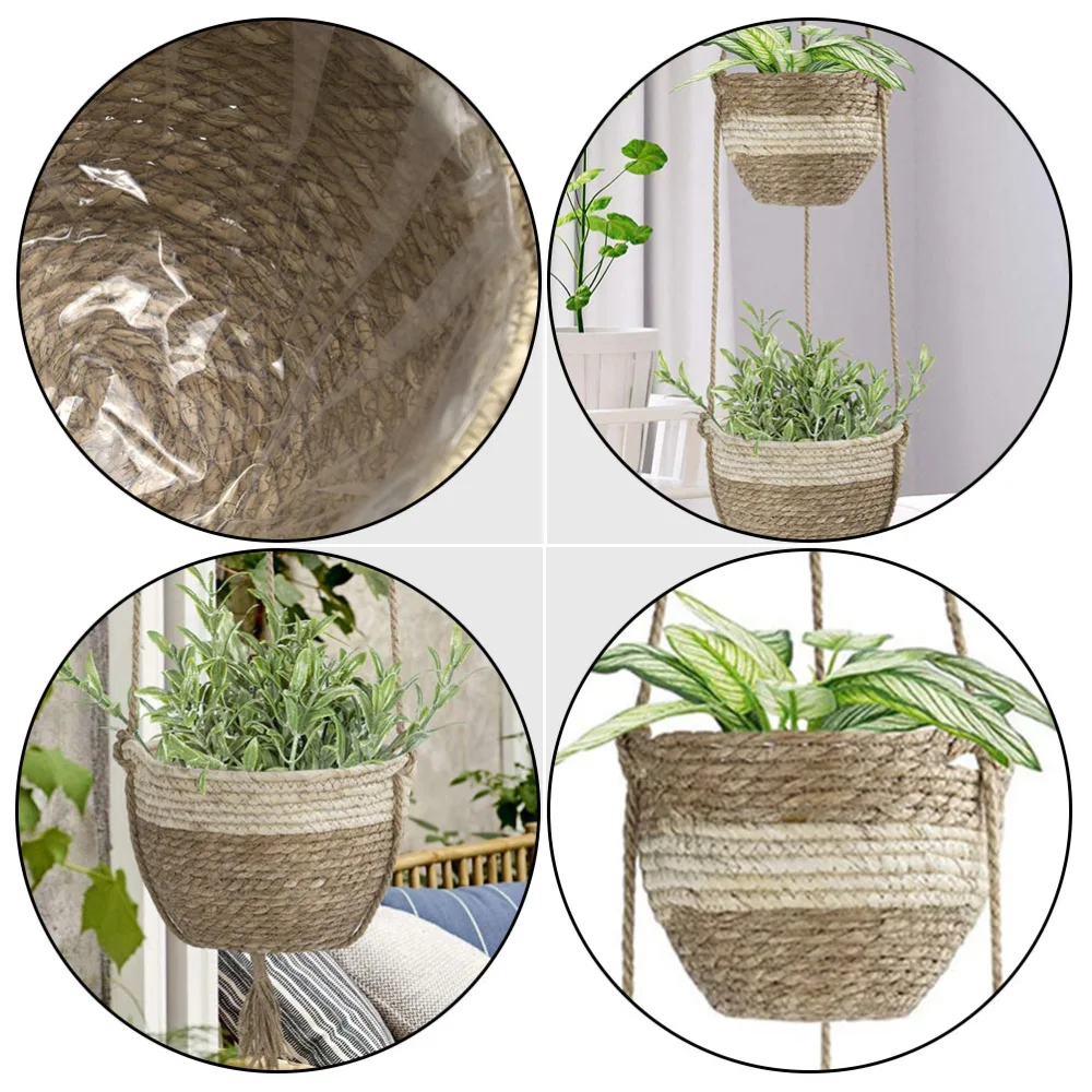 1 Set Woven Flower Basket Handwoven Plant Pot Hanging Planter Decor for Home