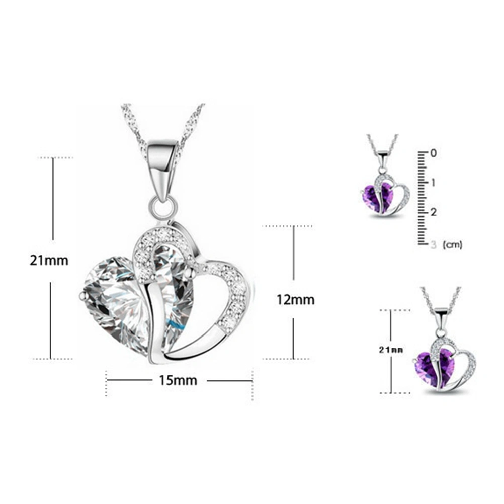 Silver Peach Heart Zircon Crystal Necklace Clavicular Chain Clavicle Chain Sweater Chain(Silver White)
