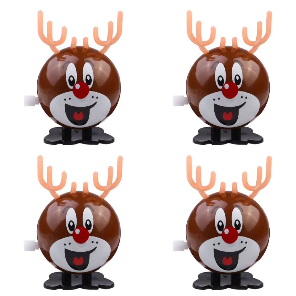 4pcs Christmas Wind-up Toys Round Shaped Deer Toys(Coffee)