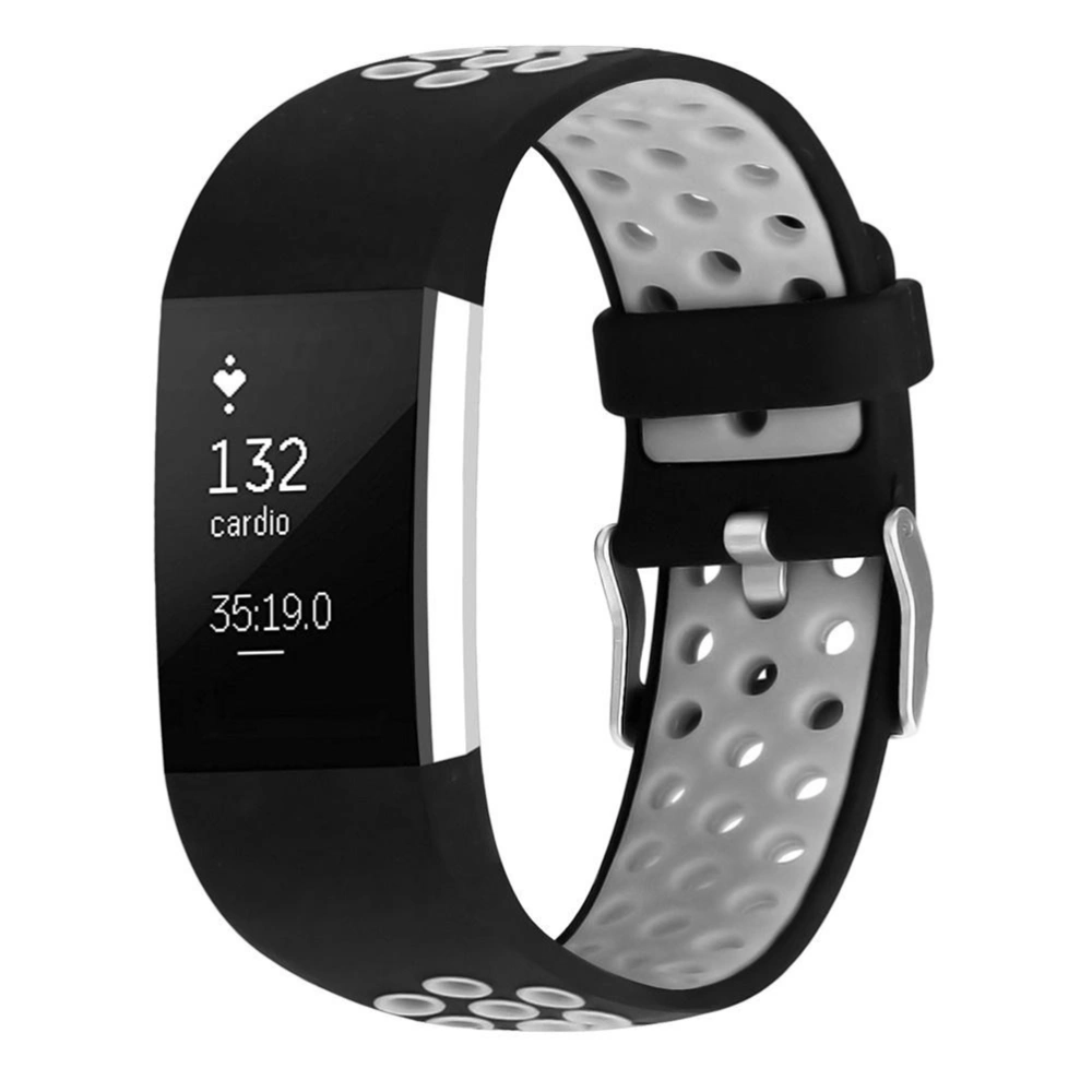 Replacement Wrist Bands Silicone Adjustable Smart Watch Strap Wristbands for Fitbit Charge 2 Large Size (Black and White)