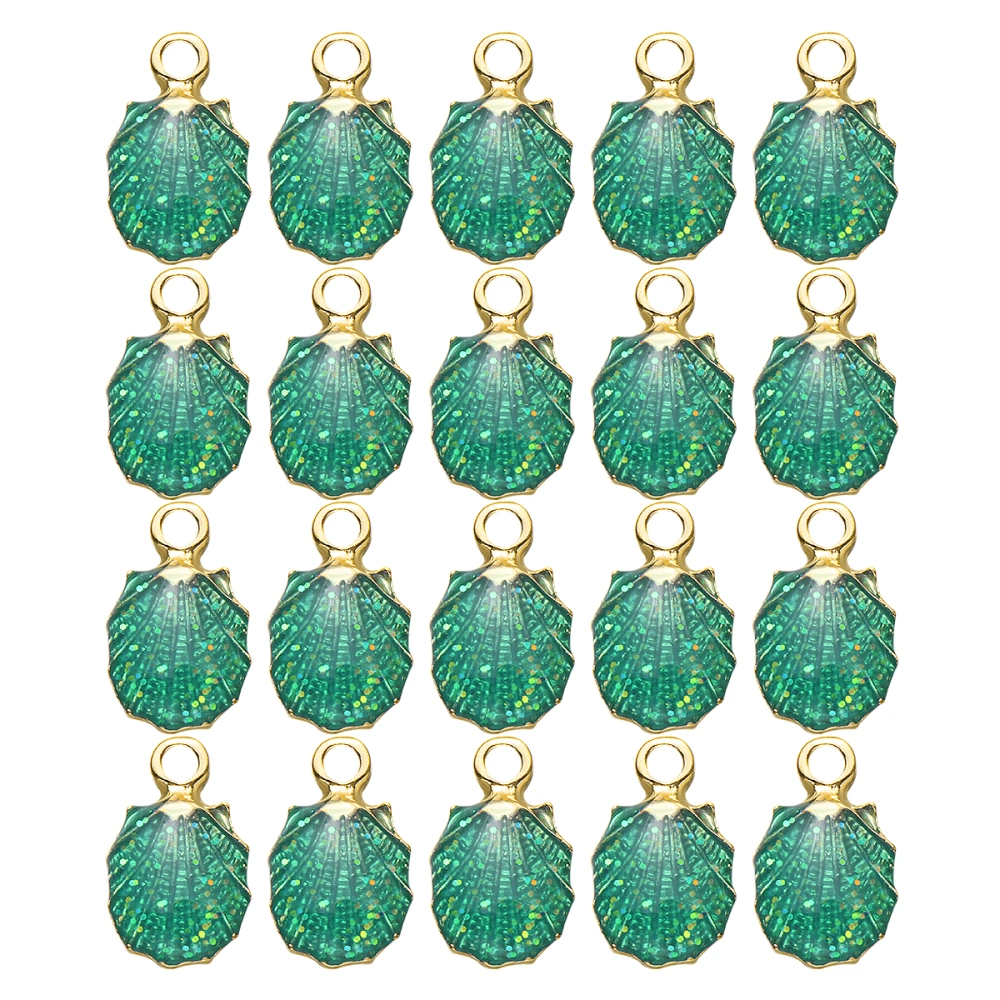 20 Pcs Alloy Hanging Pendant Accessories DIY Hanging Simulation Shell Grain Drip Oil Jewelry Earring Ornaments for Women Ladies (Shell Green)