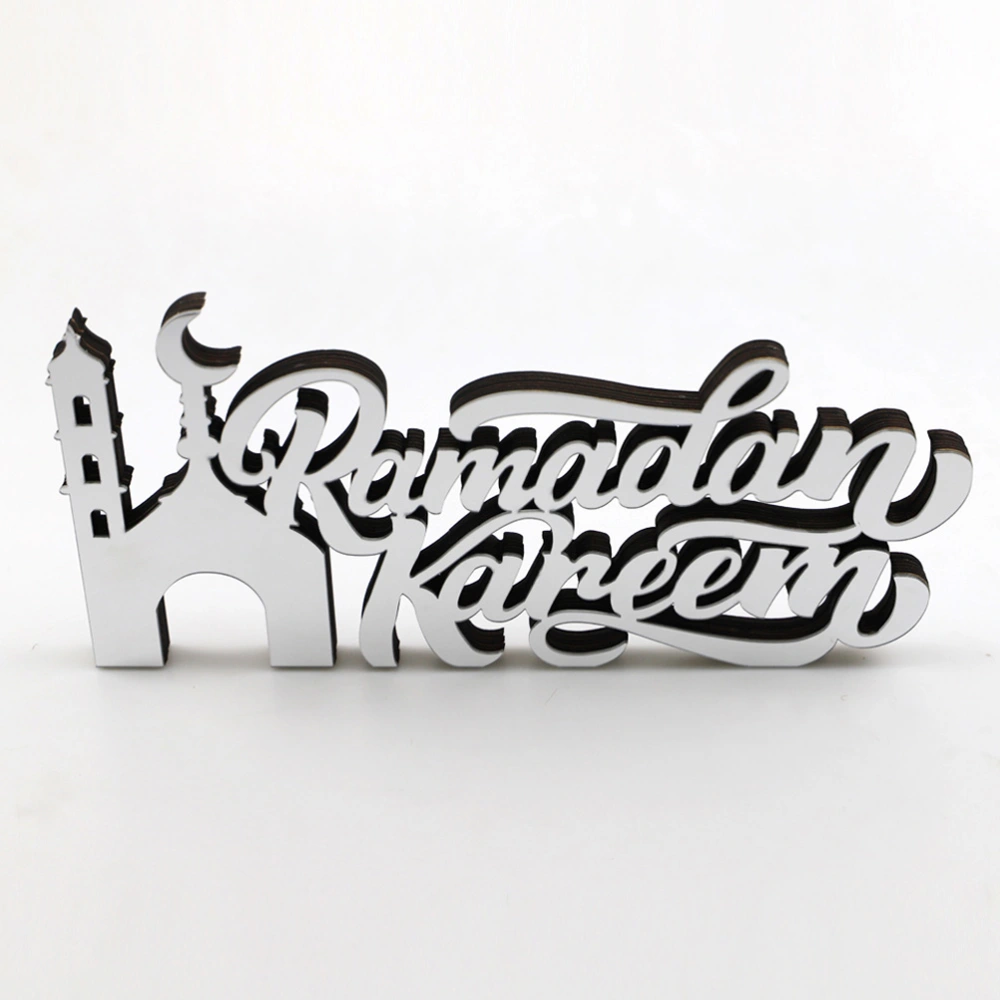 Wooden Ramadan Kareem Sign Decoration Hollow-out Letter Ornament Eid Ramadan Decoration