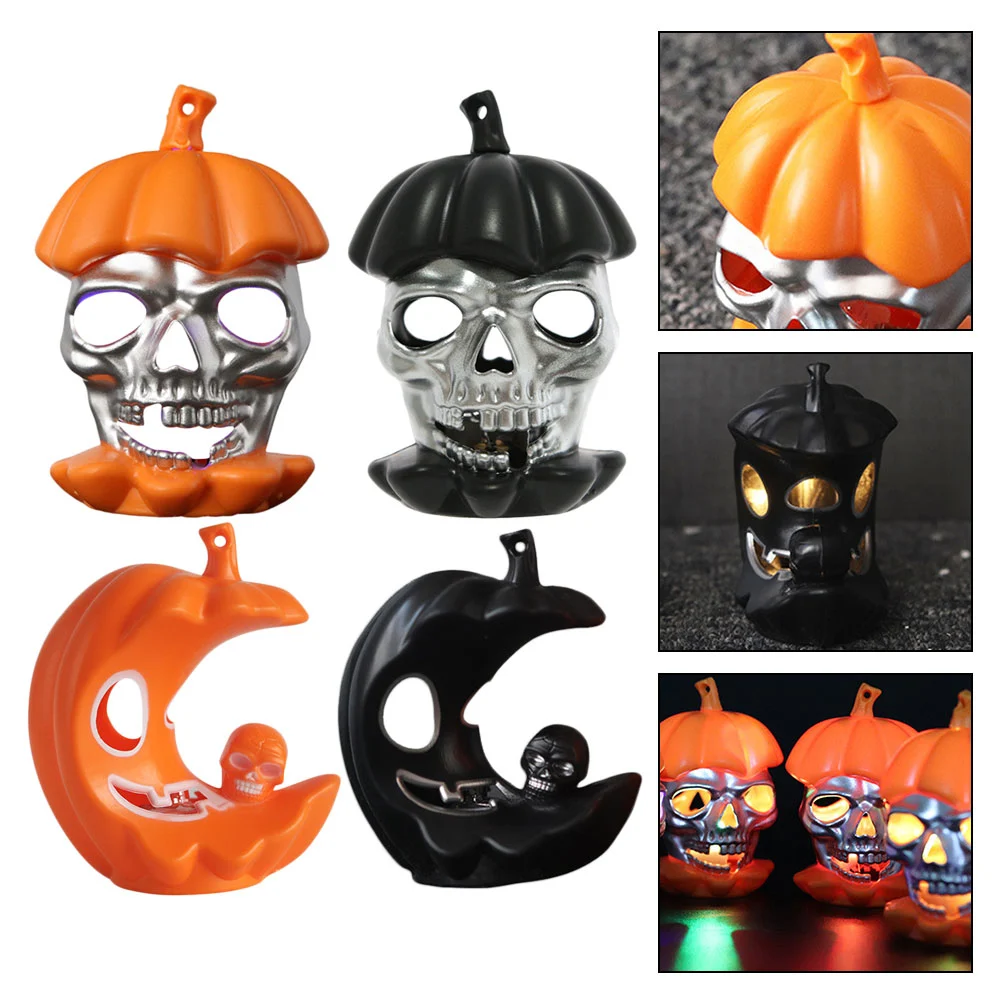 4PCS Halloween Candle Light Led Skeleton Lamp LED Night Light Decor Pumpkin Lamp Moon Lamp for Party Decor (Orange+Black Moon Style+Skull Style)