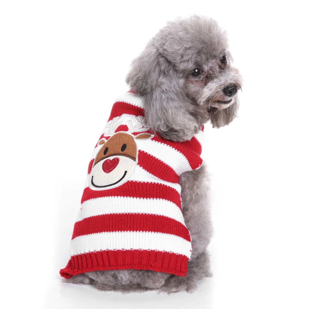 Christmas Pet Knitted Sweater Turtleneck Sweater Puppy Clothes Elk Strip Printed Pet Costume Dog Winter Coat (Size L)