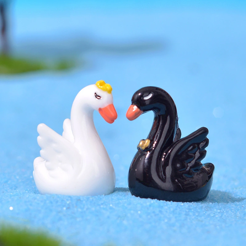 2pcs Small Swan Models Mini Resin Swan Statues Bonsai Landscaping Decor Garden Layout Decorations