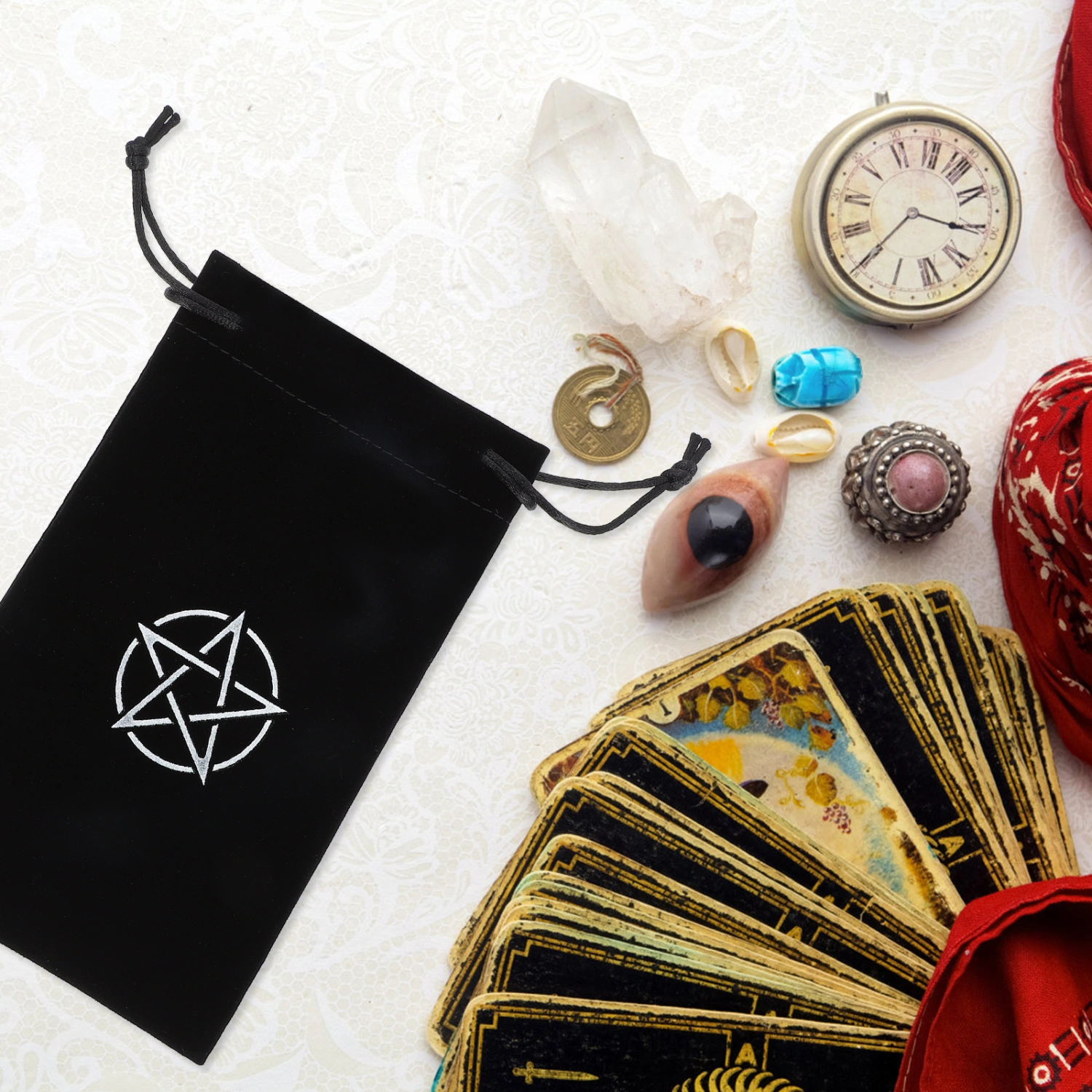 2pcs Tarot Cards Drawstring Storage Bag Pentacle Patterned Tarot Storage Bag