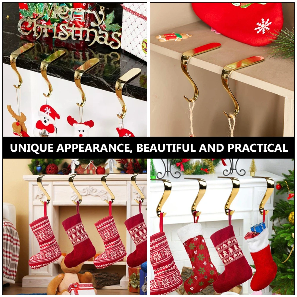 3Pcs Christmas Stocking Holder Xmas Fireplace Hooks Golden Mantel Hooks