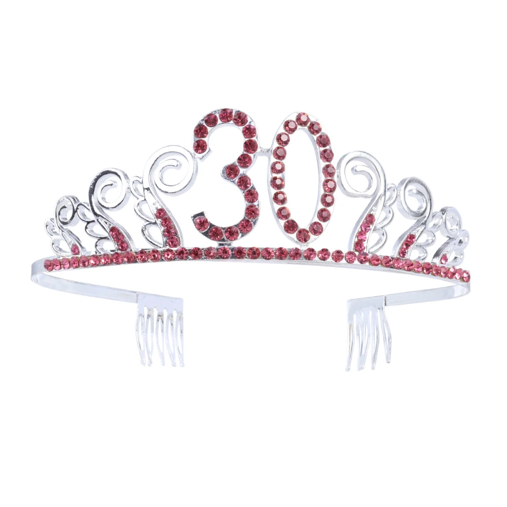 Birthday Crystal Red Rhinestone Tiara Queen Crowns Dance Party Headband Hair Combs Clip for Women's 30th Birthday Party Favor