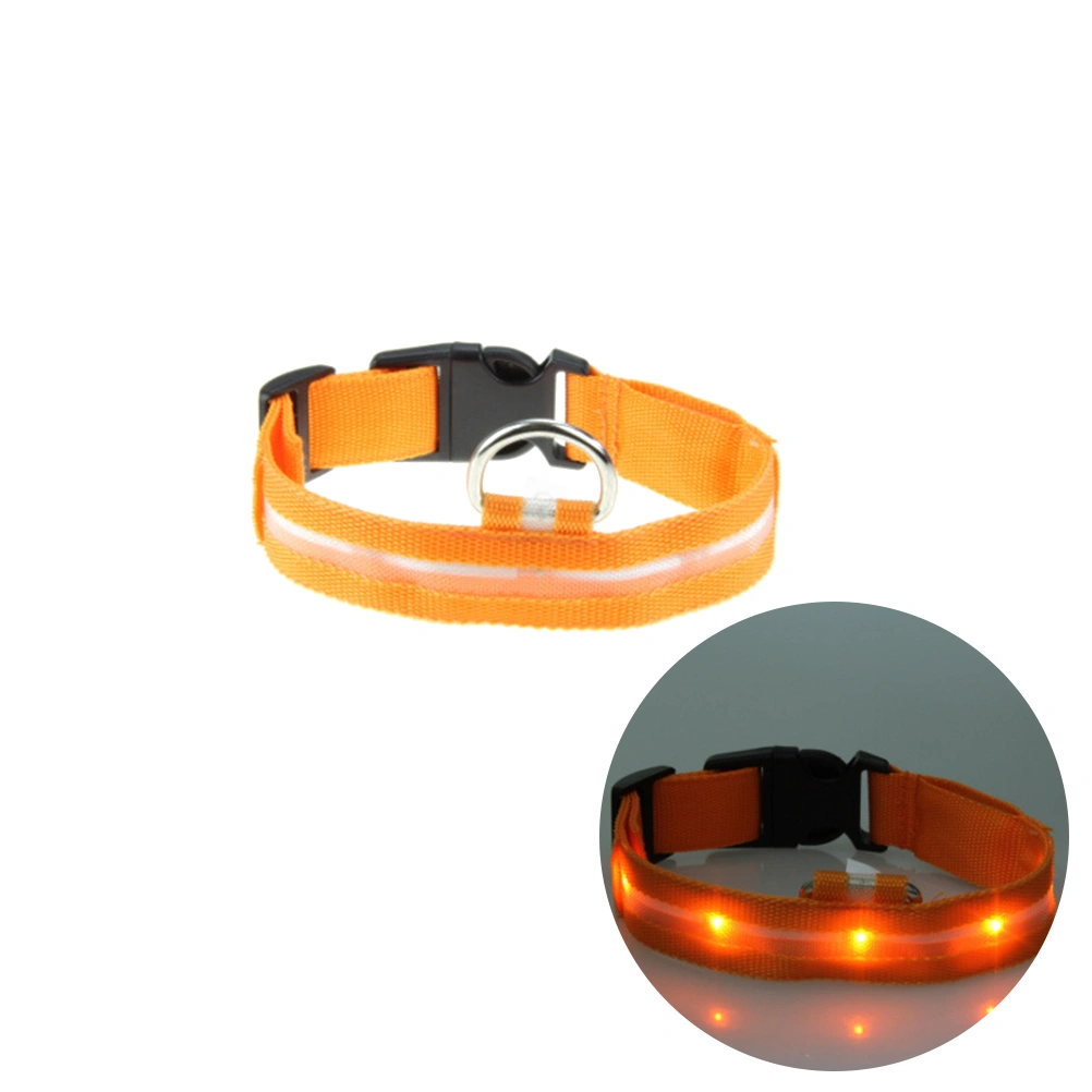 2.5CM Nylon Pet Dog Collar Night Safety LED Light-up Flashing Glow in the Dark Lighted Circular Pendant Collar Size L (Orange Light)
