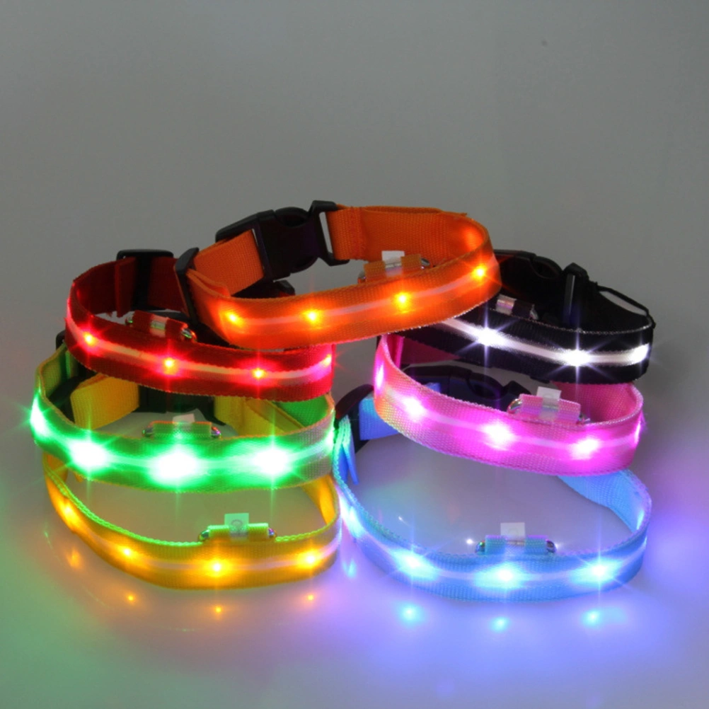 2.5CM Nylon Pet Dog Collar Night Safety LED Light-up Flashing Glow in the Dark Lighted Circular Pendant Collar Size L (Orange Light)