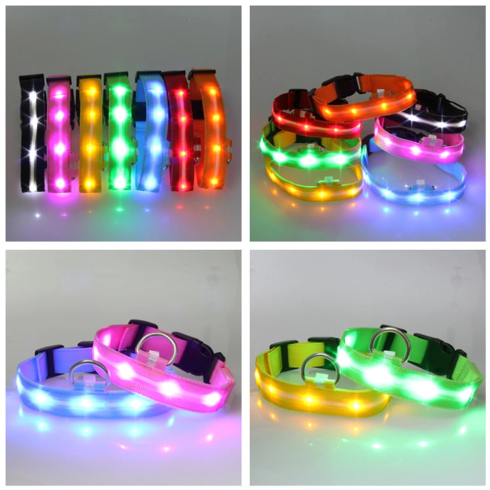 2.5CM Nylon Pet Dog Collar Night Safety LED Light-up Flashing Glow in the Dark Lighted Circular Pendant Collar Size L (Orange Light)