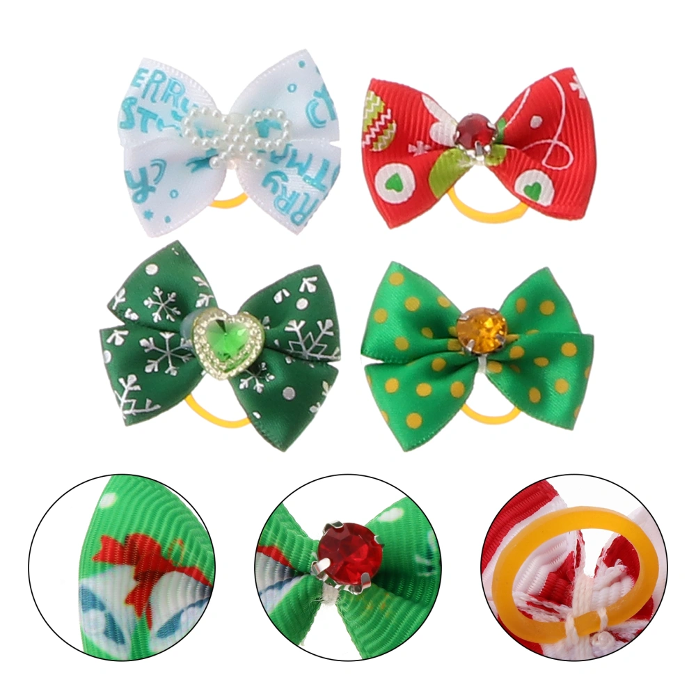 50Pcs Pet Dogs Christmas Xmas Hair Bows Puppy Hair Bow with Rubber Headdress