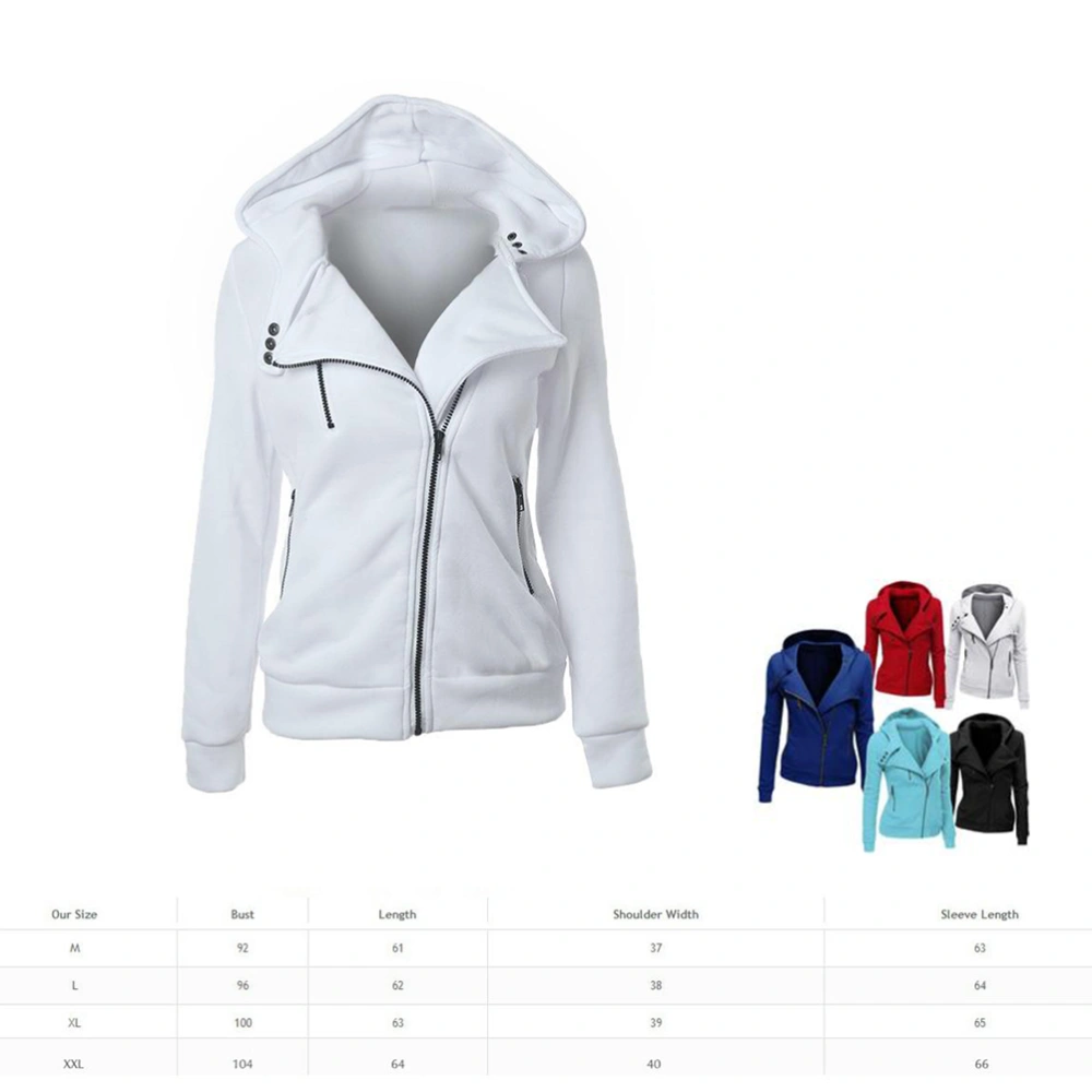 Casual Ladies Hooded Coat Women Long Sleeve Hoodies Sweatshirts Zipper - Size M (White)