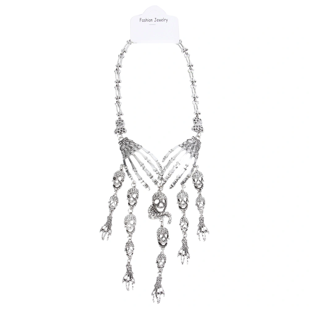 1Pc Fashionable Skull Clavicle Chain Exaggerated Festive Neck Decoration for Halloween (Silver)