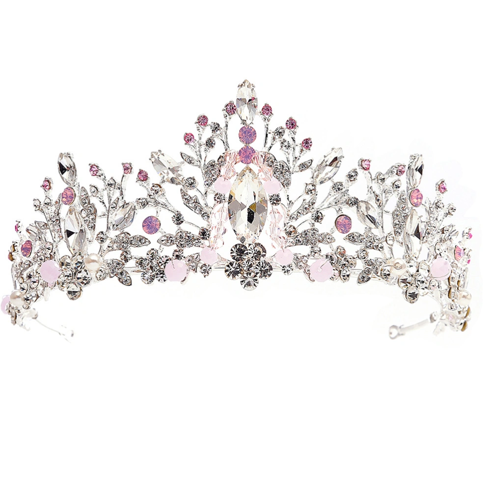 Women Crown Pink Crystal Hair Bridal Wedding Headdress Headwear Hair Band for Bride Bridesmaid