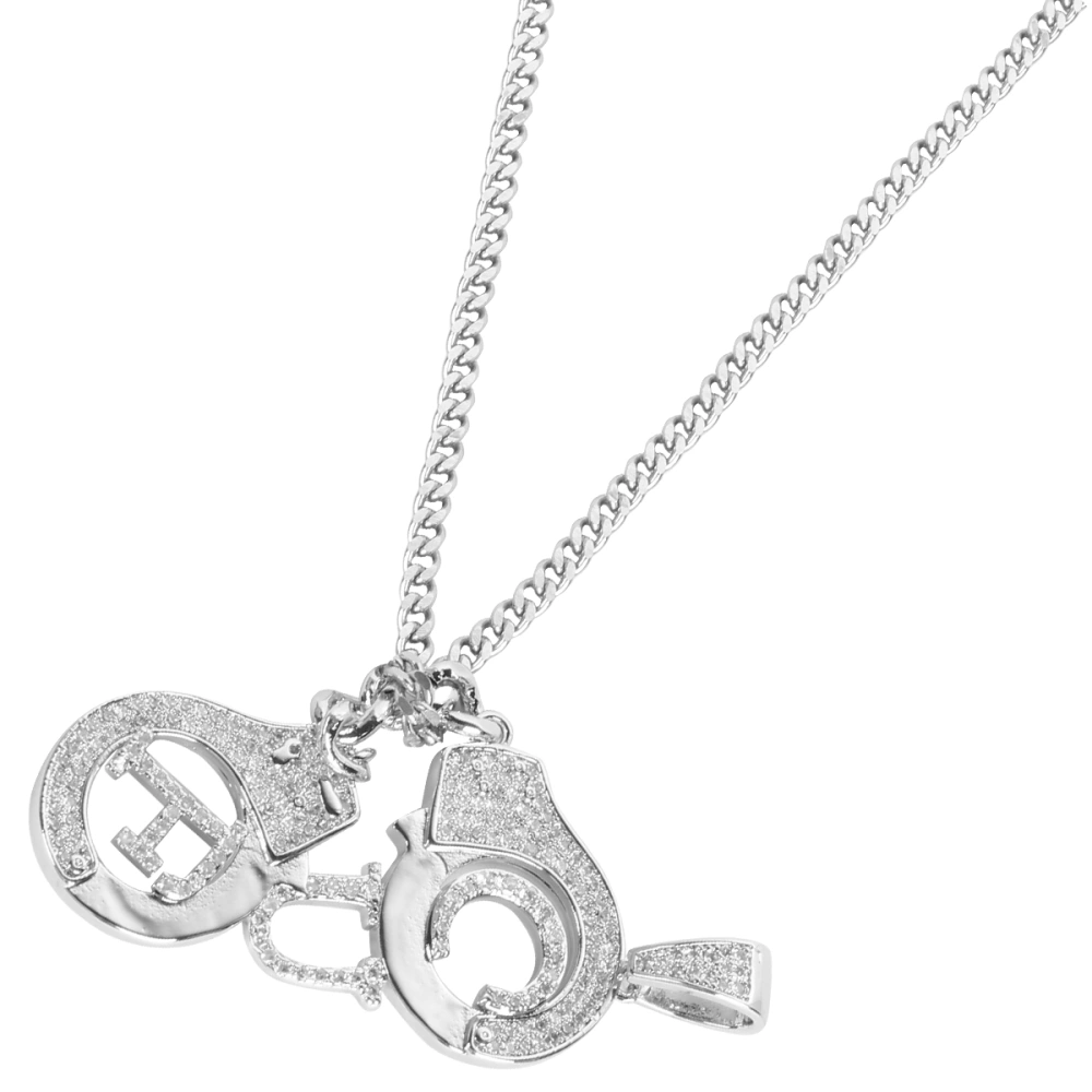 Handcuffs Shaped Neck Pendant Creative Necklace Zircon Neck Chain Neck Jewelry Silver