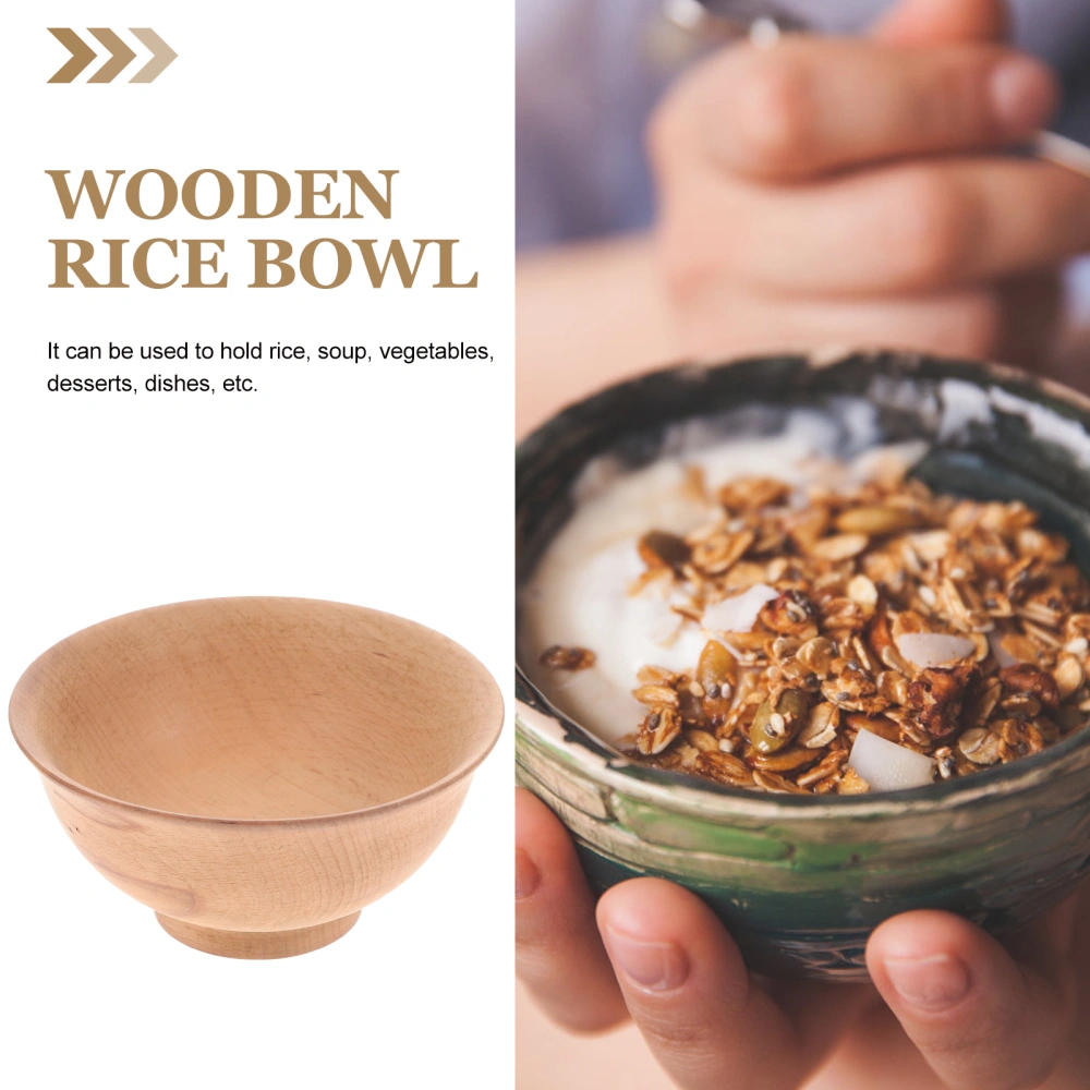 1Pc Flat Bottom Wood Rice Food Bowl Fashion Soup Bowl Kitchen Food Container