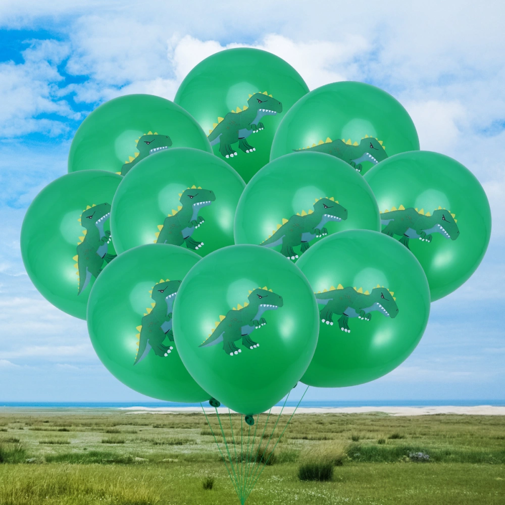 10pcs 12inch Printed Latex Balloons Colorful Dinosaur Pattern Balloons Home Decor for Party Birthday (Green)