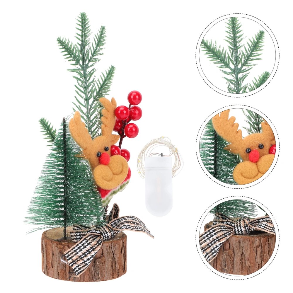 1Pc Mini Christmas Tree with Light Wooden Bottom Table Christmas Tree Decor