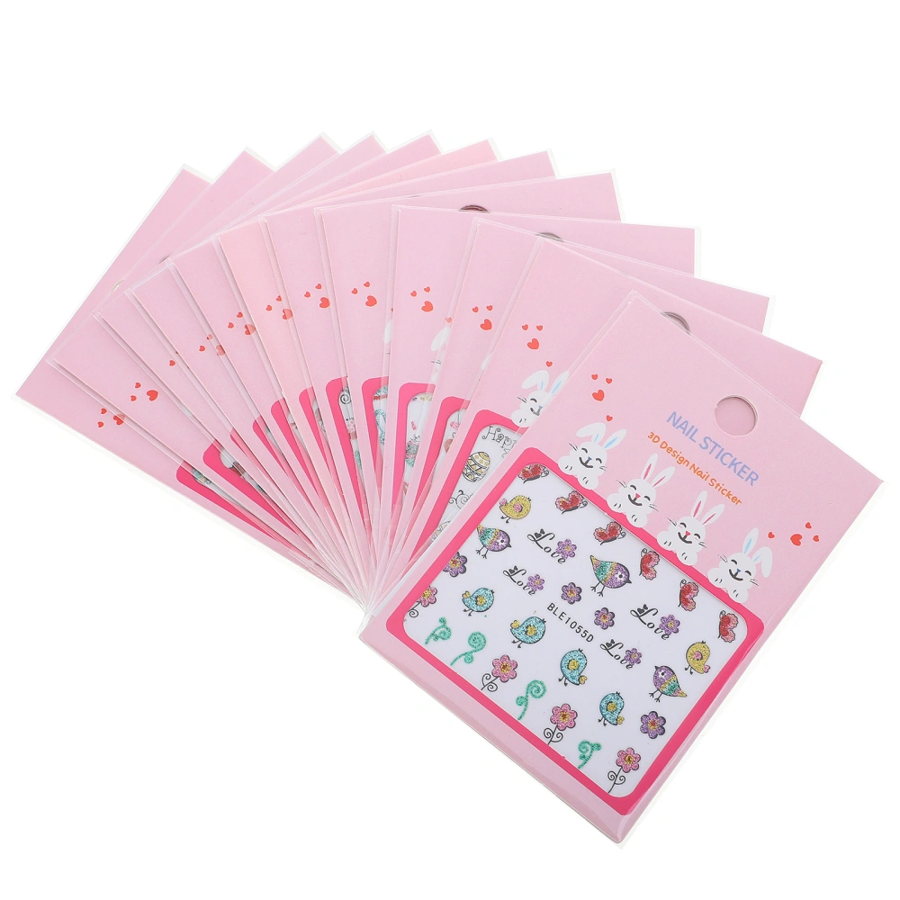 12pcs Nail Art Stickers 2D Easter Pattern Self-adhesive Nail Decals for Kid Girl