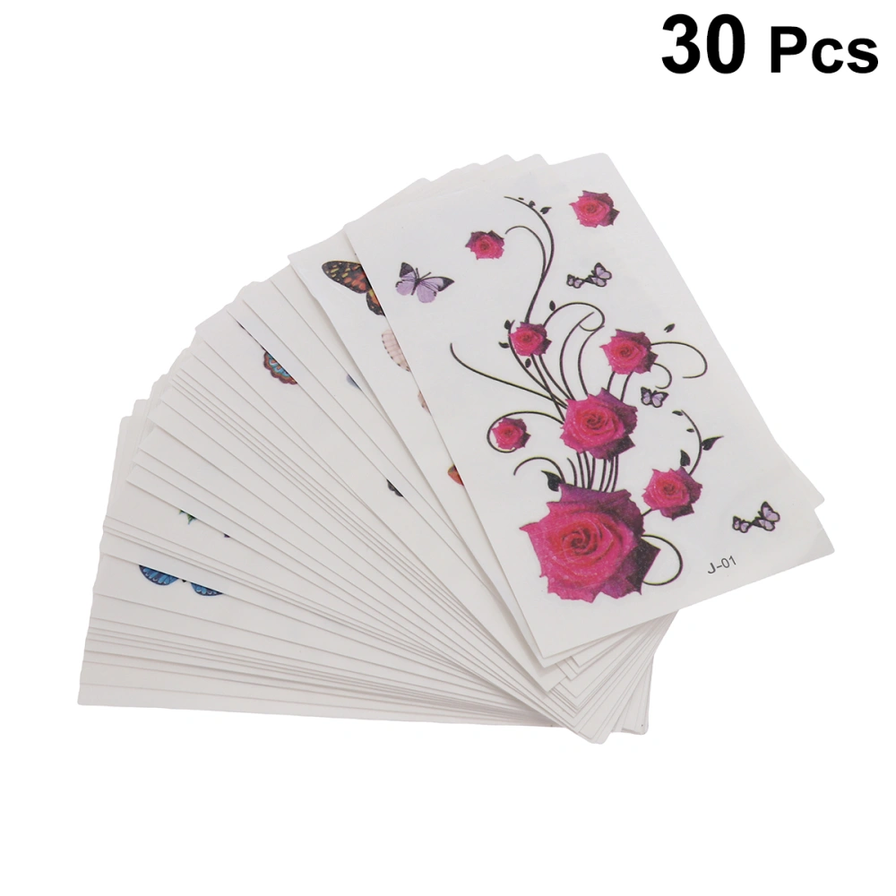 30 Sheets Flower Pattern Stickers Waterproof Temporary Removable Body Stickers