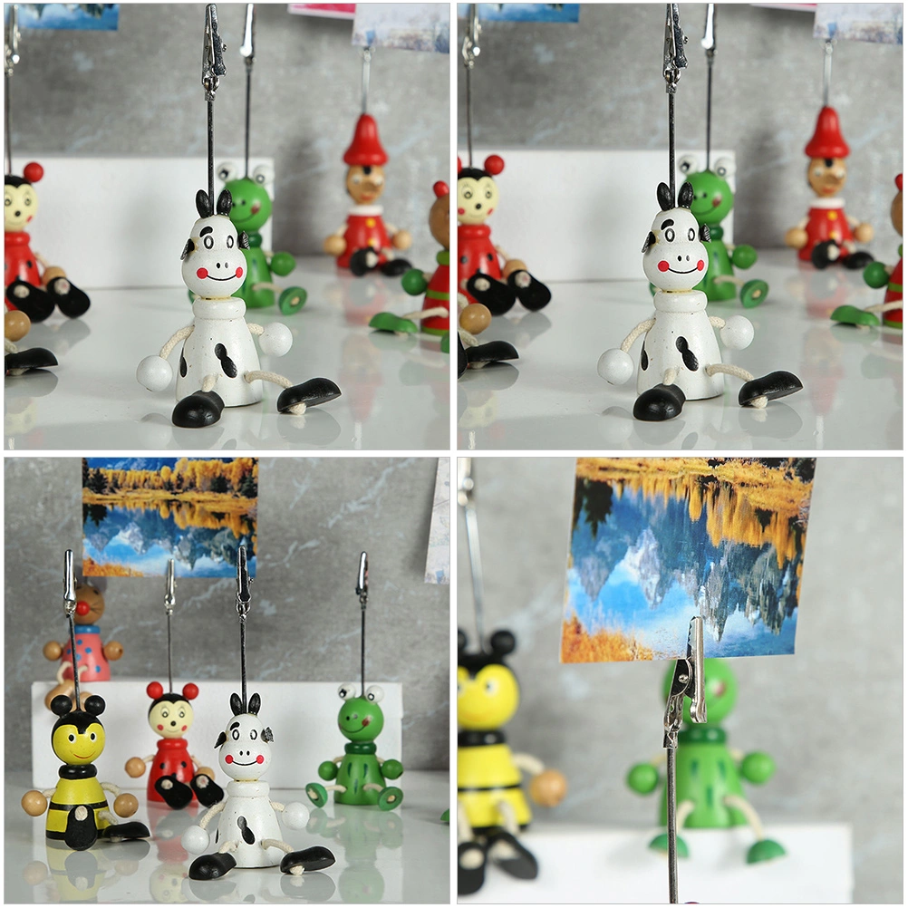 9pcs Cartoon Table Cards Holder Wooden Memo Cards Photo Holders Photo Clips