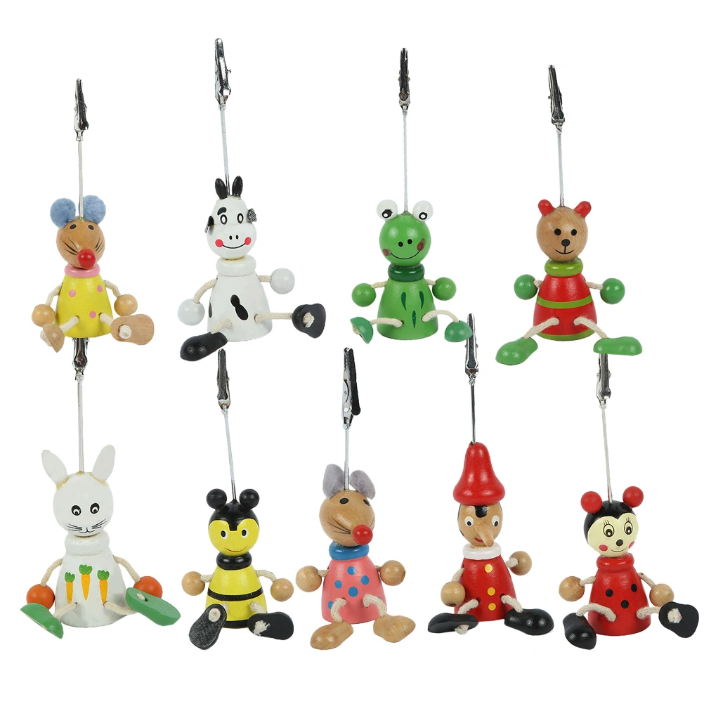 9pcs Cartoon Table Cards Holder Wooden Memo Cards Photo Holders Photo Clips