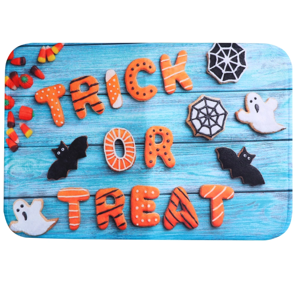 1pc  Halloween Ghost Bat Pattern Floor Mat Non-slip Floor Mat (Blue Orange)