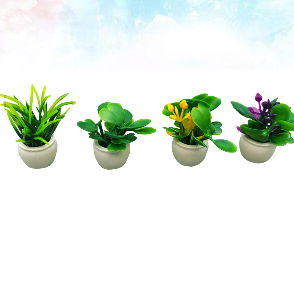 4pcs Miniature Play Scene Model Accessories Mini Plant Model Flower Pot for Decoration (Green, Random Pattern)