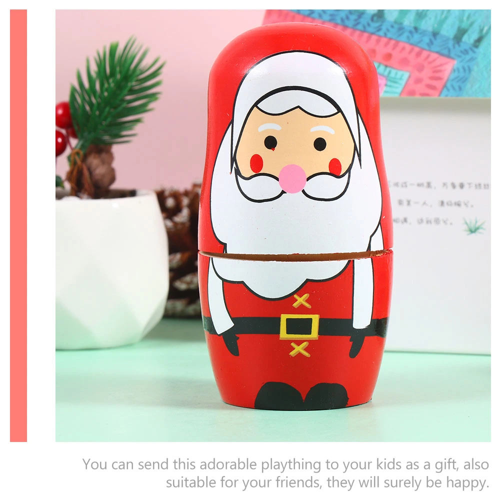 1 Set of Xmas Russian Nesting Dolls 5-layer Cartoon Christmas Santa Clause Nesting Dolls