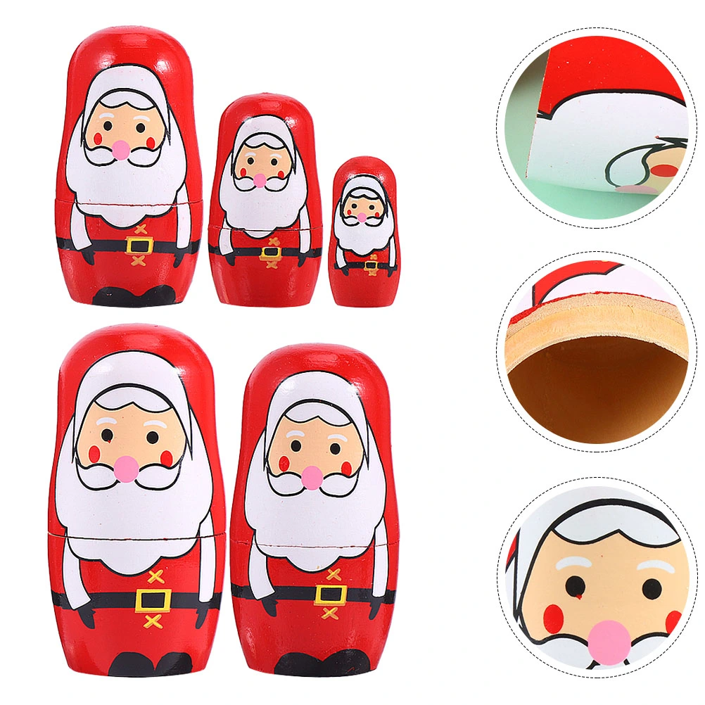 1 Set of Xmas Russian Nesting Dolls 5-layer Cartoon Christmas Santa Clause Nesting Dolls